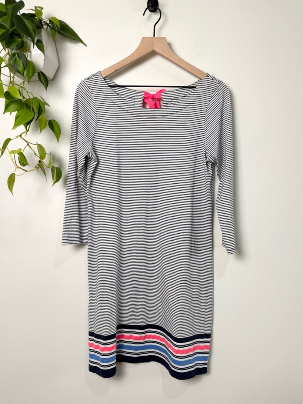 Lilly Pulitzer Noelle Dress Navy Bayside Stripe Bow Detail Size M Coastal Summer